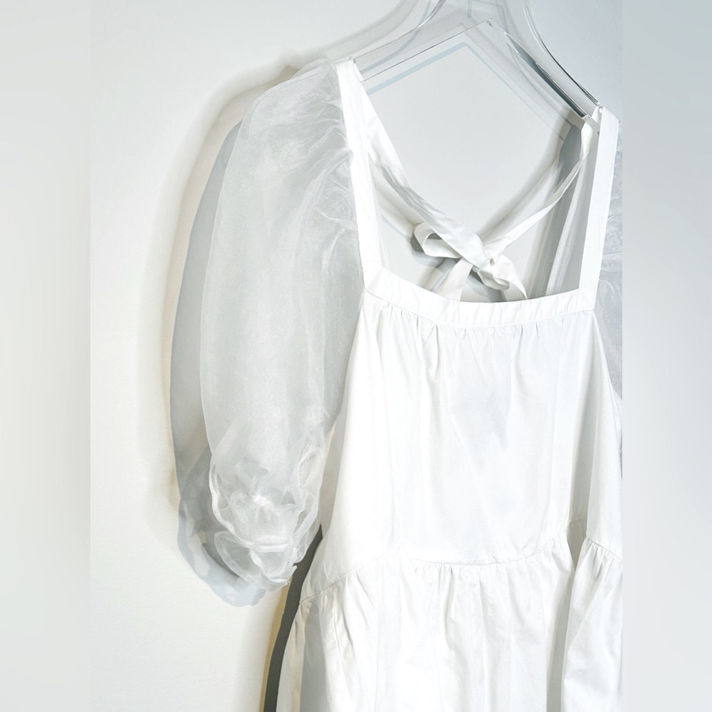 Tuckernuck Pomander Place Tinsley Organza Puff Sleeve White Top Shirt Blouse L - Picture 5 of 12